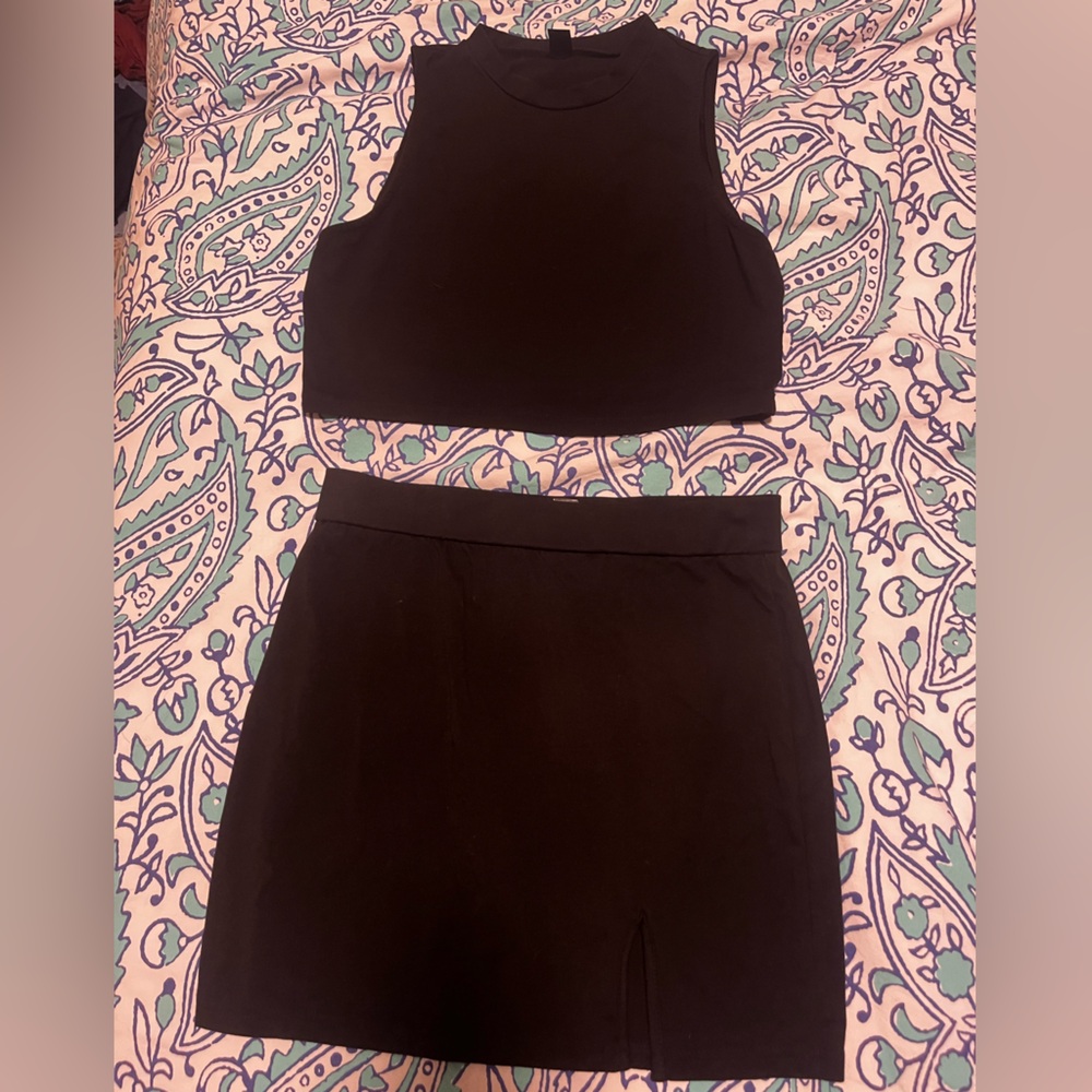 SHEIN Black Skirt and Crop Top Set